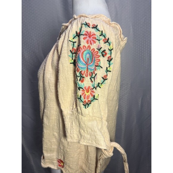 ENTRO Womens M Floral Embroidered Short Tie Top Pink Boho Flowy Hippie Festival - Picture 2 of 9